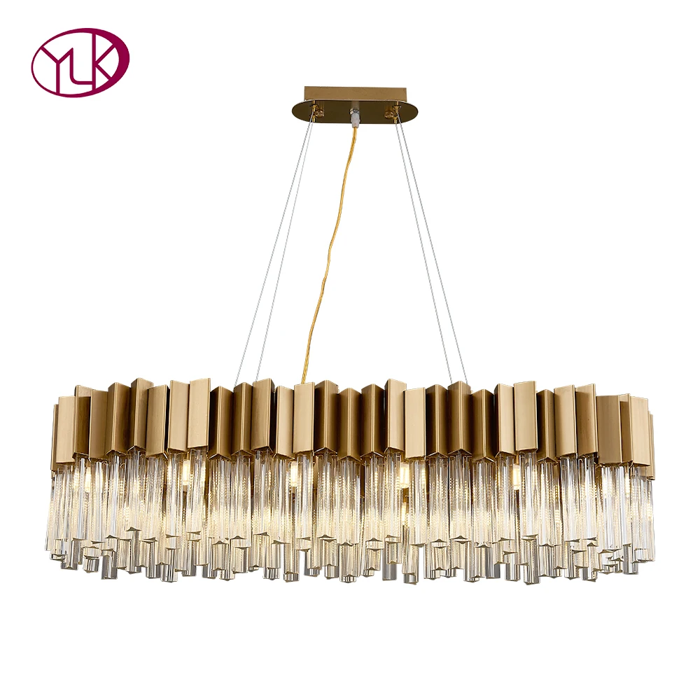

Modern Crystal Chandelier Kitchen Island Lighting Fixture Rectangle Brushed Gold Hanging Cristal Lamps for Dining Room Luxury AC