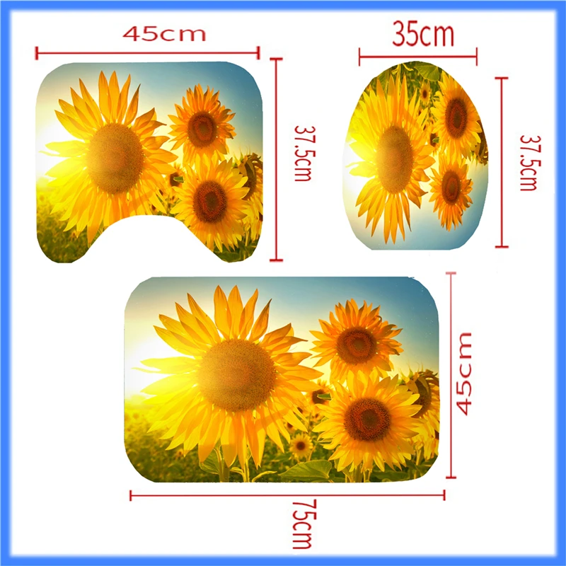 

Bathroom Waterproof Non-Slip Polyester Floor Mat Shower Curtain Toilet Mat Set Household Bathroom Supplies 4-Piece Set
