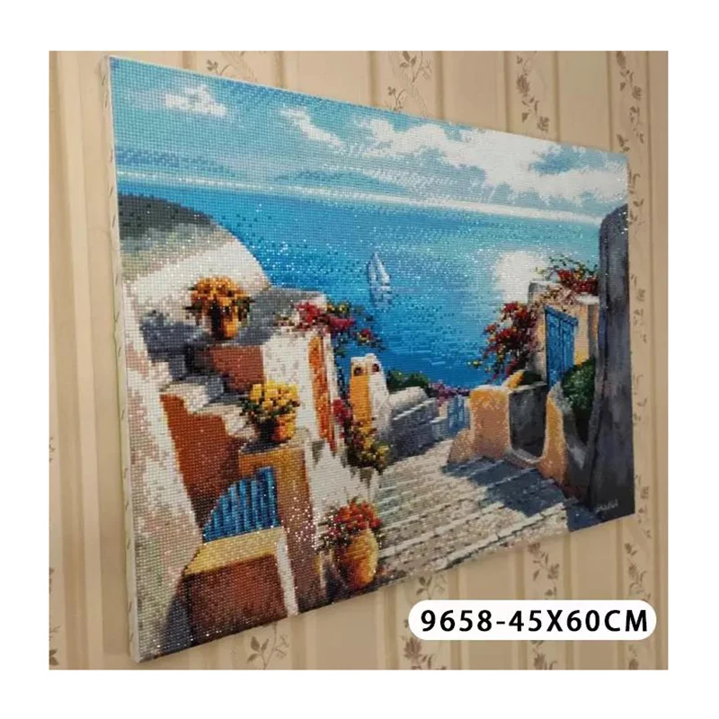 

Diamond Embroidery Seaside Town Diamond Painting Full Square Round Drill Scenery Picture Of Rhinestone Home Decoration