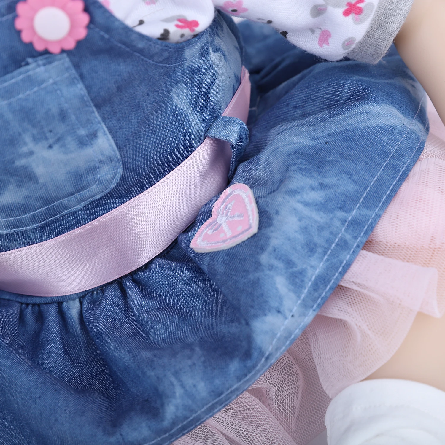 

ZIYIUI 45CM18INCH Reborn Doll Vinyl Silicone Cloth Body Hand-Rooted Mohair Hair Wearing Denim Skirt Girls Daily Toys