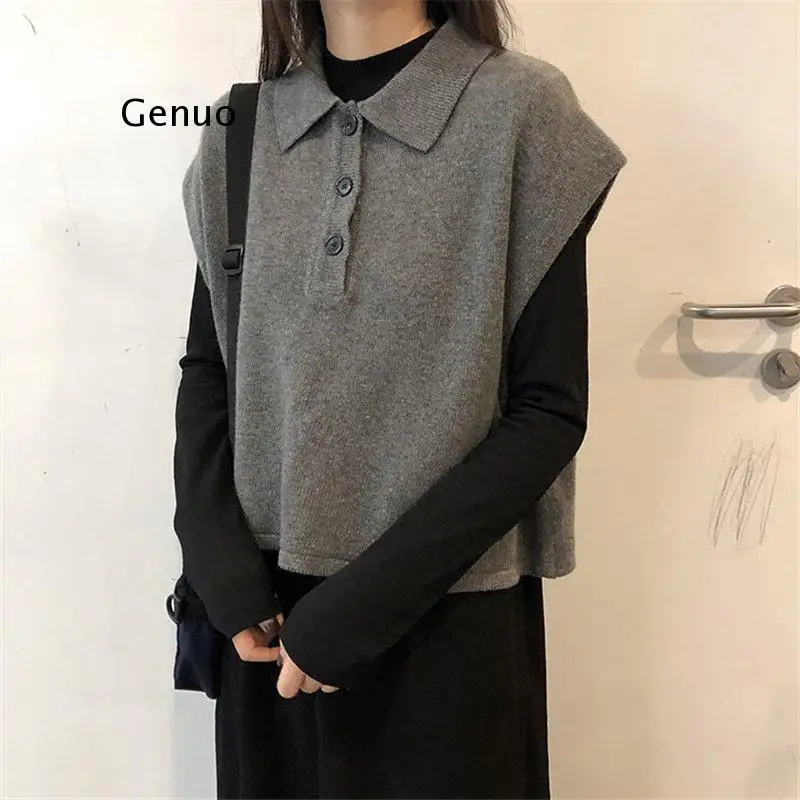 

Style Feminine Chic Lapel Vest Solid Vintage Loose All Match Elegant Lady Brief Retro Jumpers Knitted Coats