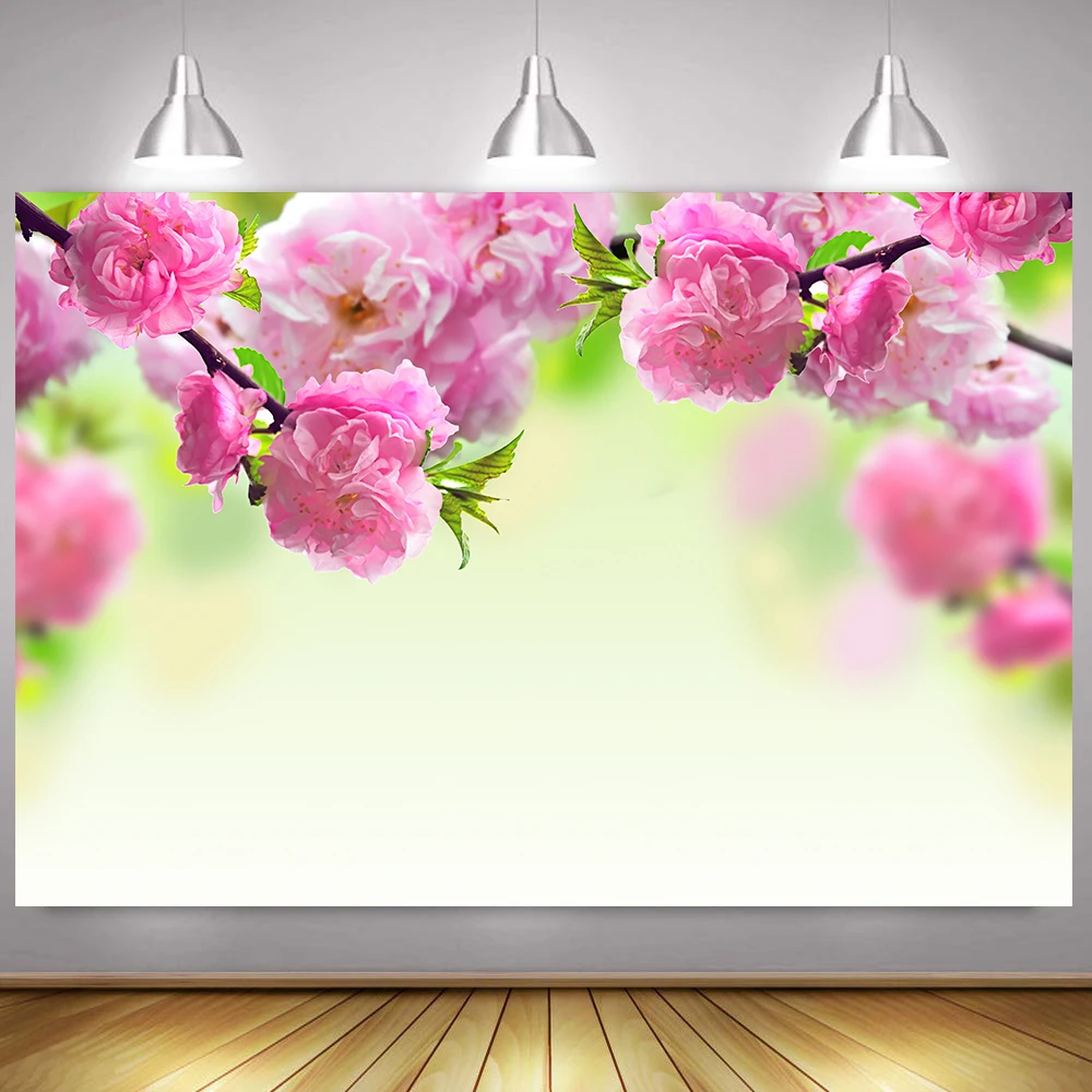 Light Yellow MTMETY Pink Flowers Wedding Wall Baby Photography Backgrounds Party Vinyl Floral Photographic Backdrops for Photo Studio - Color: Light Yellow