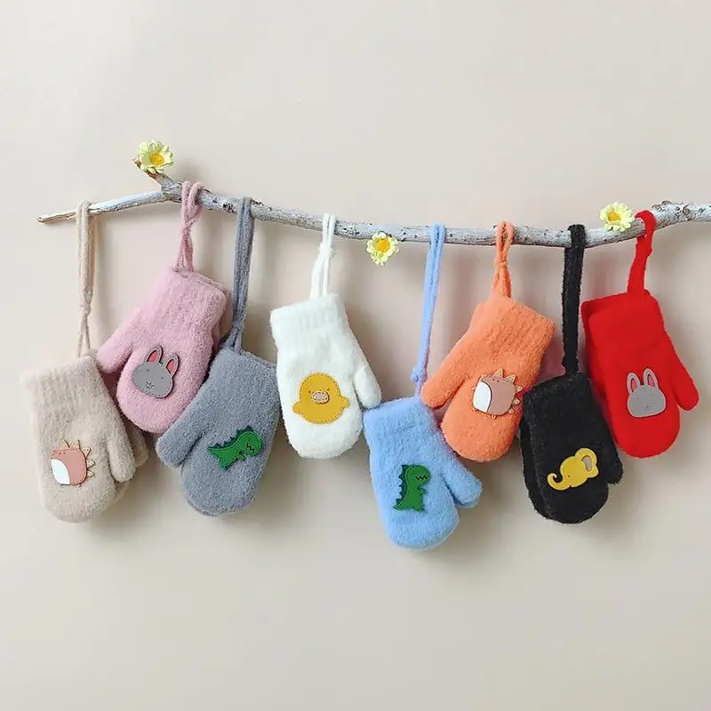 

Baby Cotton Warm Gloves Winter Plus Velvet Mittens Children Double-layer Full Finger Cute Gloves for 1-3Y Kids Hanging Nack