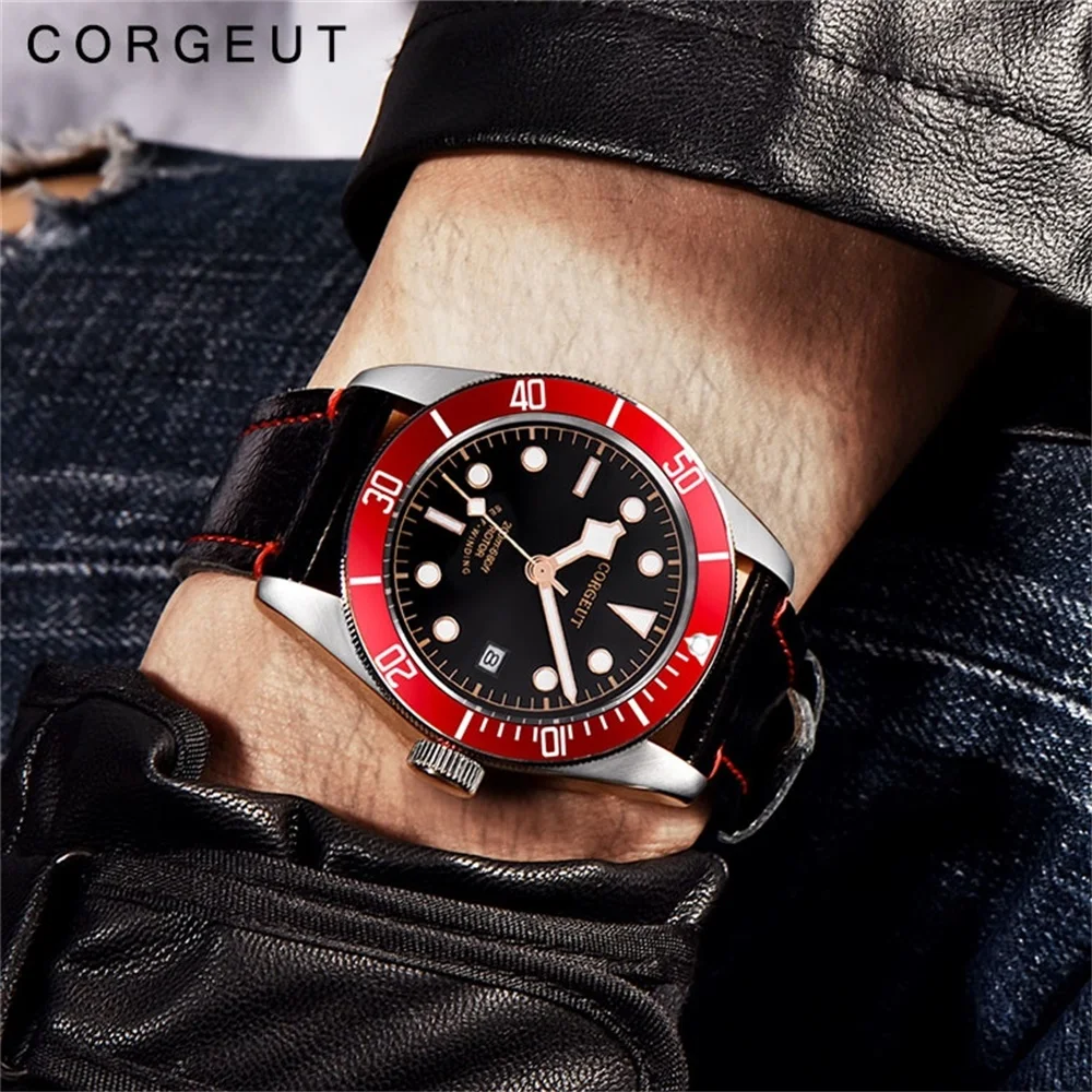 

Corgeut Military Schwarz Bay Men Automatic Mechanical Watch Luxury Brand Sport Swim Clock Leather Mechanical Wrist Watches