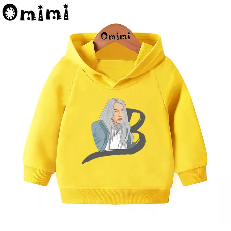 Детские толстовки с принтом Billie Eilish; Детские повседневные толстовки с капюшоном; пуловер для малышей; топы для маленьких девочек и мальчиков; осенняя одежда; KMT4569