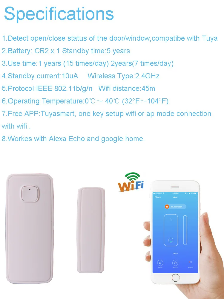 Amazon Alexa Беспроводной Wi-Fi дверной сигнализации окна сенсор детектор умный дом безопасности двери магнитный переключатель системы управления приложением