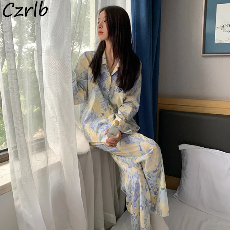 Пижамный комплект Женский в японском стиле с цветочным принтом | Женская одежда