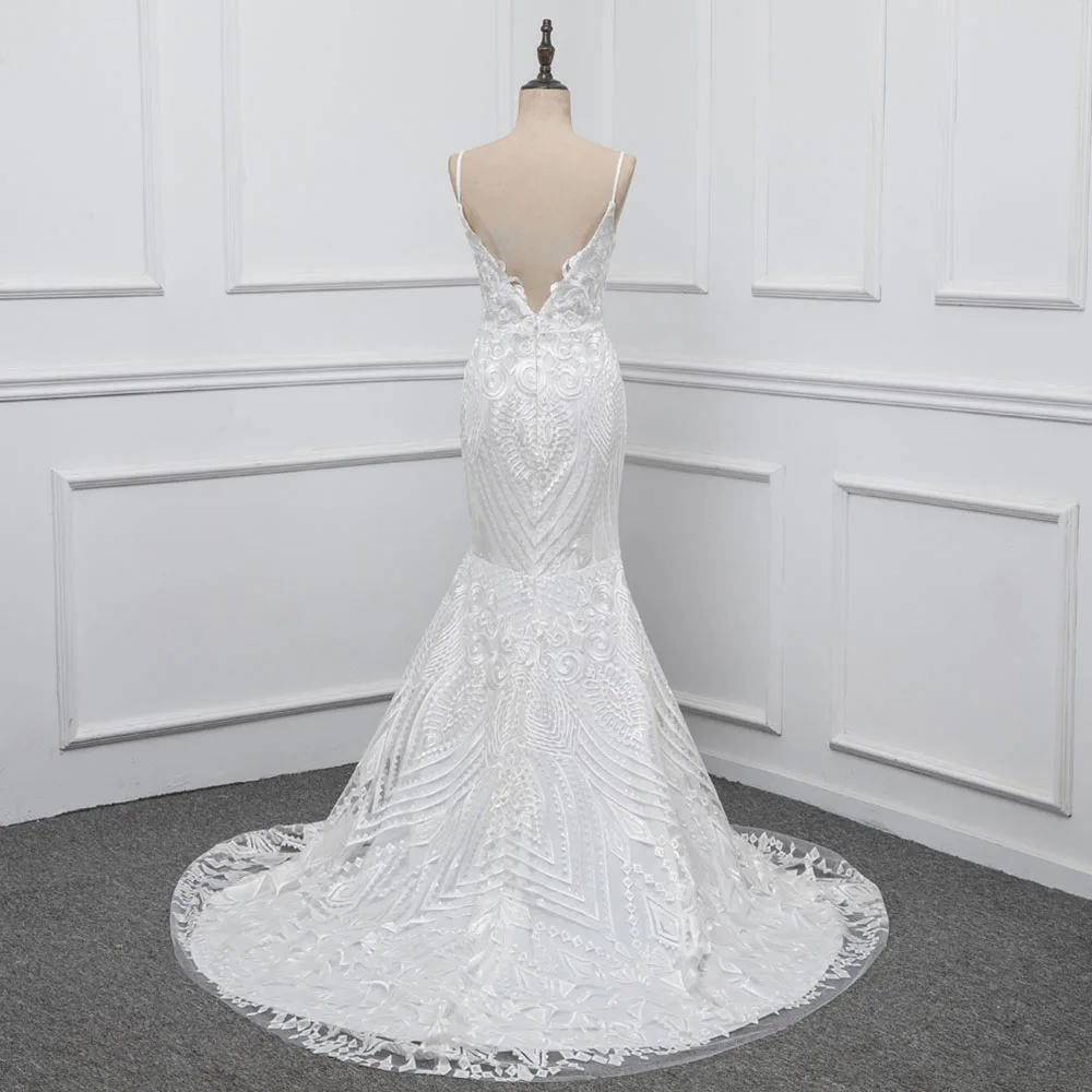 2021 цвета слоновой кости кружева русалка свадебное платье Спагетти спинки