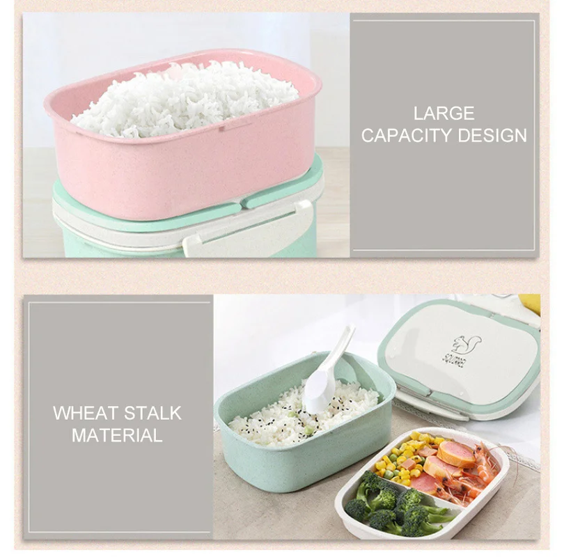 

Wheat Straw Double-layer Insulated Lunch Box for Kids Children Food Container School Office Portable Bento Box Storage Organizer