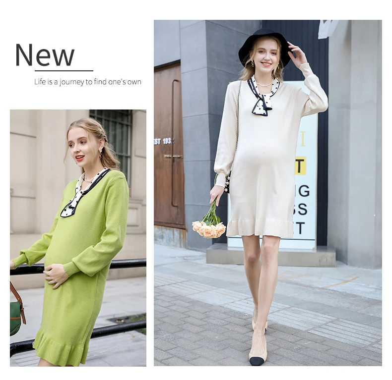 Maternity Dress Pregnancy Knit Dress Pregnancy Shirt Pregnant Women Autumn and Winter Skirt