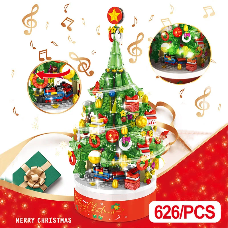

Creative Series 626Pcs Christmas Tree Music Box Train Model Building Blocks With Lights Bricks Assembly Toys Kid Adlut Xmas Gift