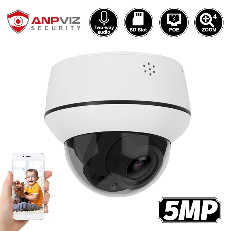 Anpviz 5MP/2MP PTZ POE IP Камера купол 4X оптический зум Открытый безопасности Cam