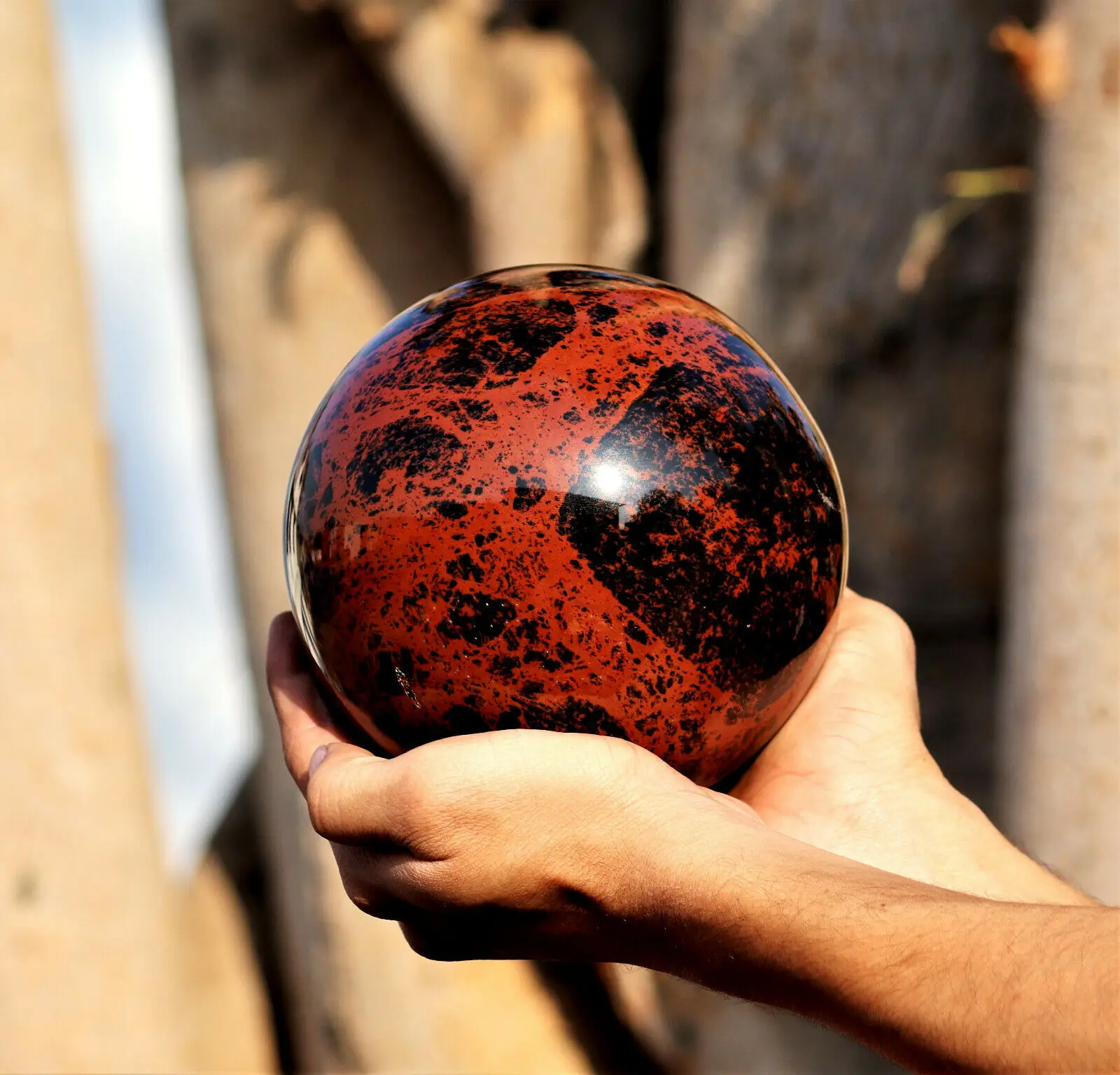 

Natural Red Mahogany Obsidian Jasper Healing Power Aura Sphere Ball
