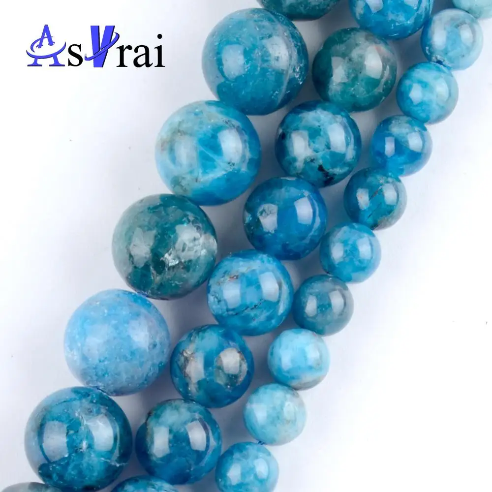 Натуральный голубой камень Апатит Круглые бусины Свободные для изготовления