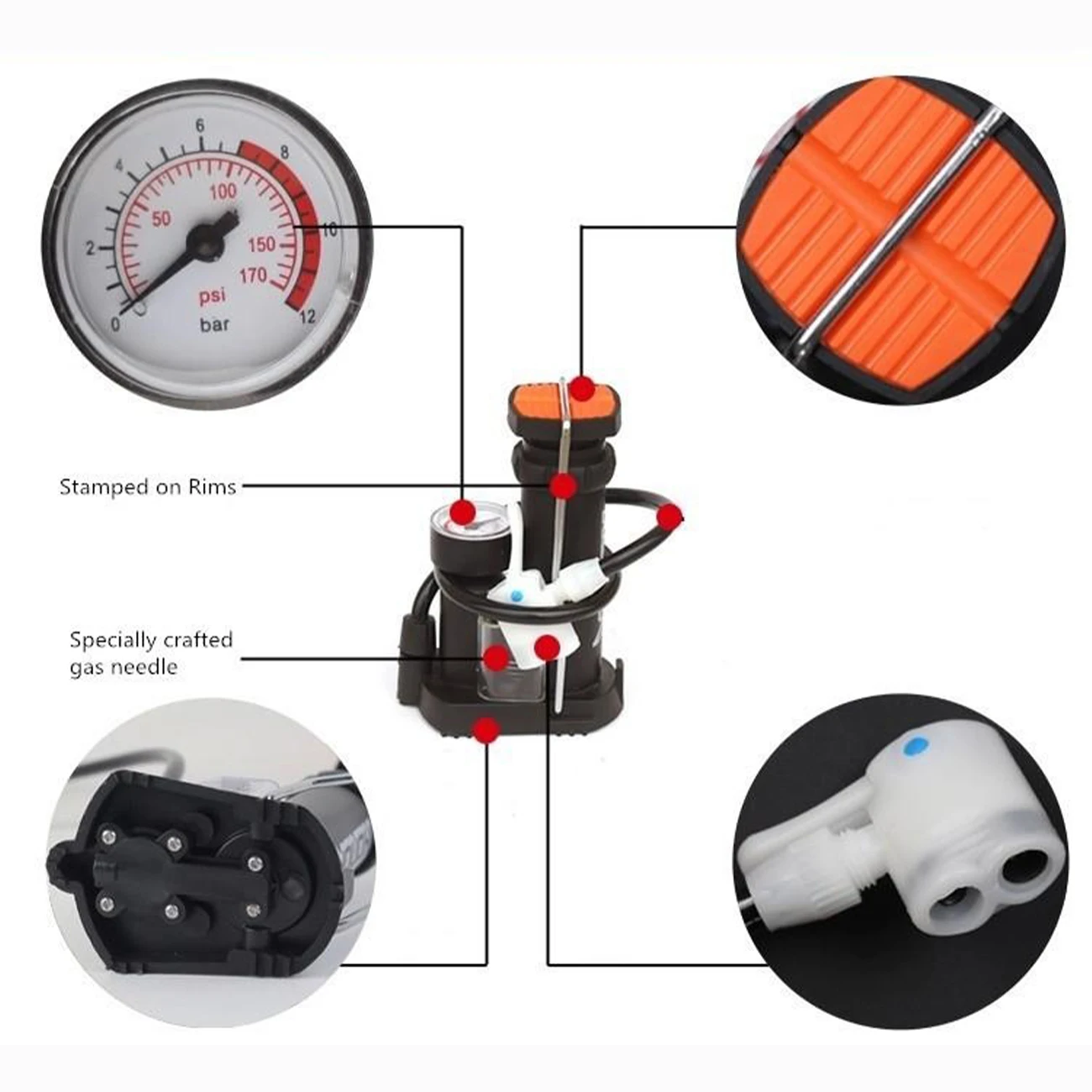 Bike Pump Mini Portable Bicycle Foot with Pressure Gauge Tire Air Gas Ball Needle for All | Спорт и развлечения