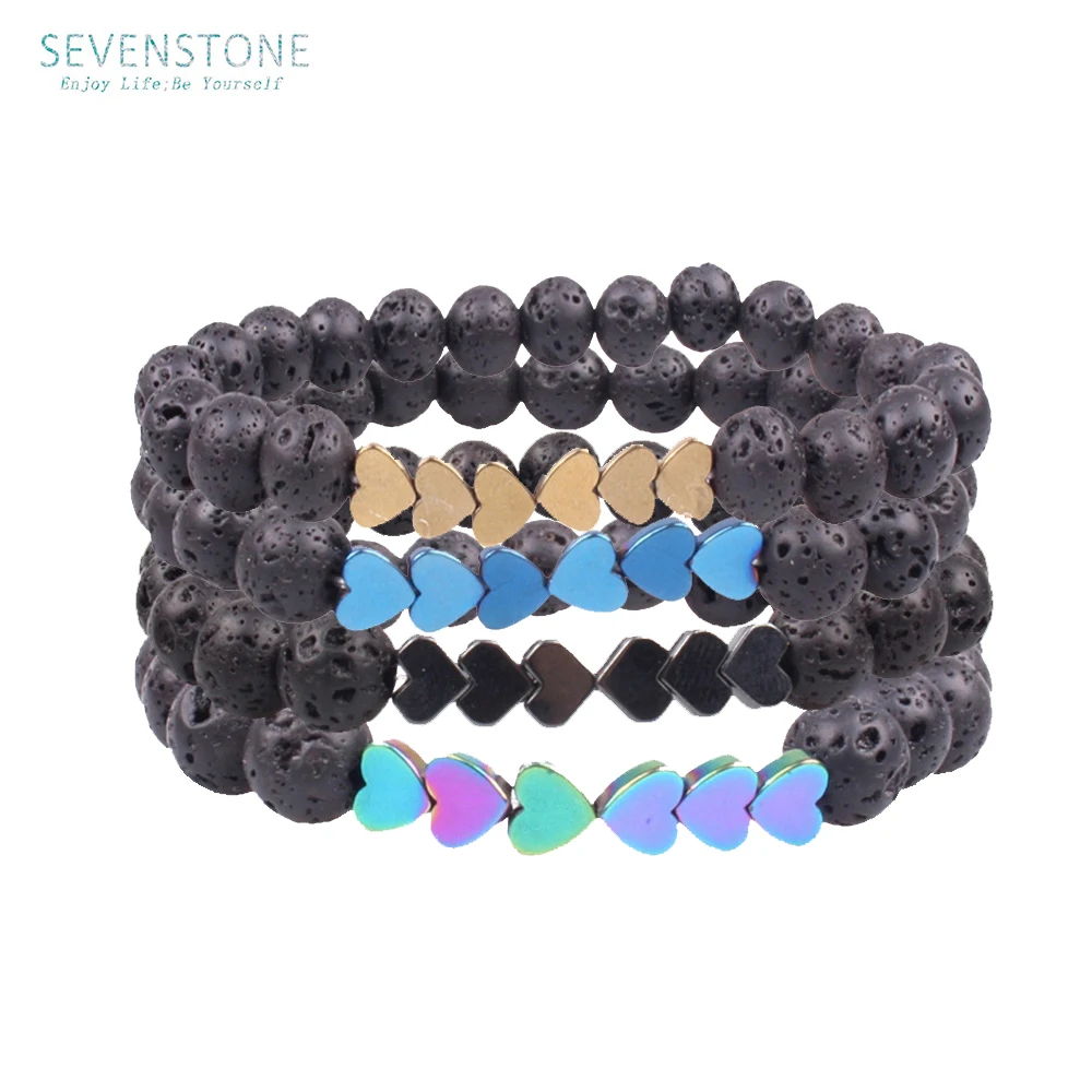 SEVENSTONE браслеты для женщин рейки натуральный камень Исцеление 8 мм Лава диффузор