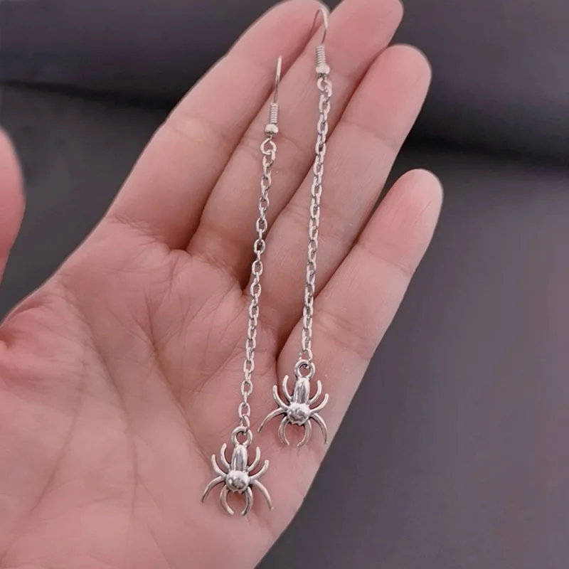 Новый гот на длинной цепочке серьги в виде паука ювелирные изделия рок гранж ужас