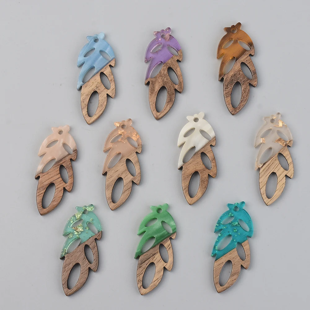 

50Pcs Resin Natural Wood Leaf Shape Charms Earrings Pendants For Craft Jewelry Making Handmade Necklace Findings 37.5x15.5x3mm