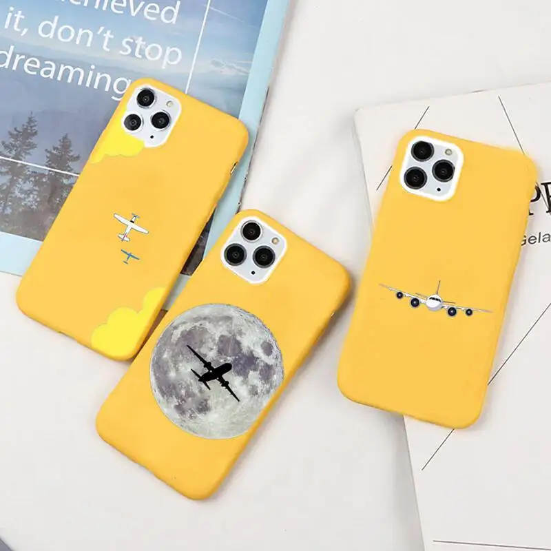 

Airplane Flying Pattern Phone Case For IPhone 6 6s 7 8 Plus X Xs Xr Xsmax 11 12 Pro Promax 12mini Candy Yellow Silicone Cover