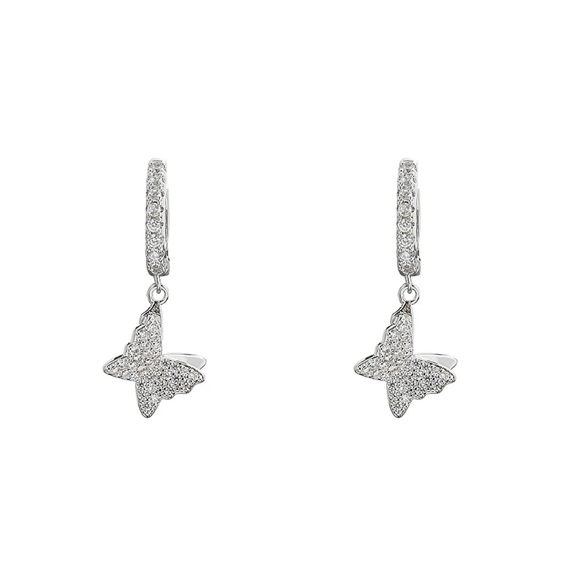 

New Charm 1 Pair Hip Hop AAA CZ Stone Paved Bling Ice Out Butterfly Drop Earrings for Men Women Unisex Fashion Jewelry Gift