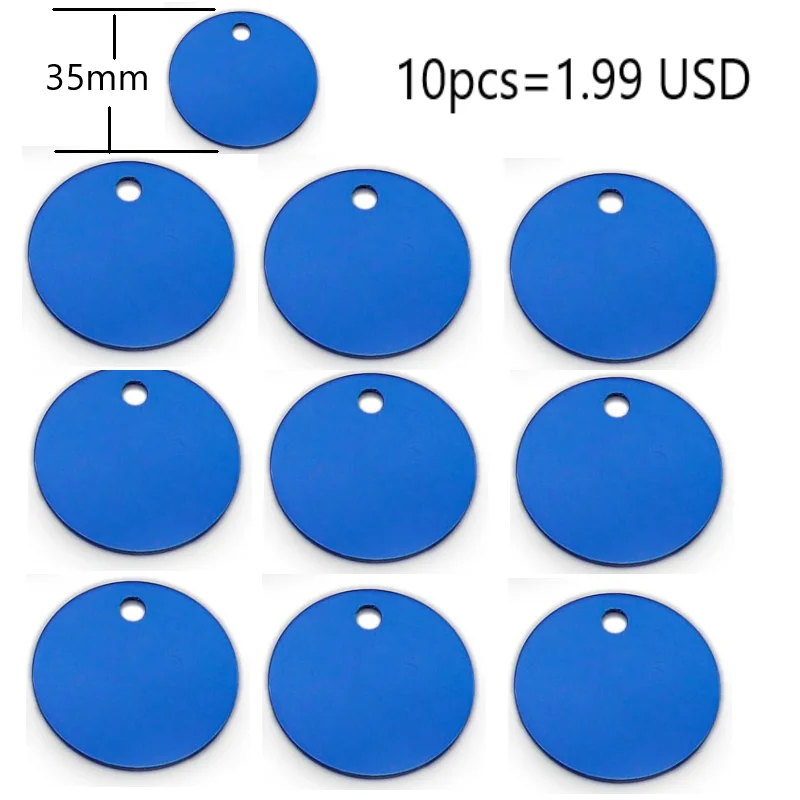 

10pcs/lot aluminium tag 35mm Pet Cat Dog ID Tag Collar Accessories to be engraved For Dog Tag Name