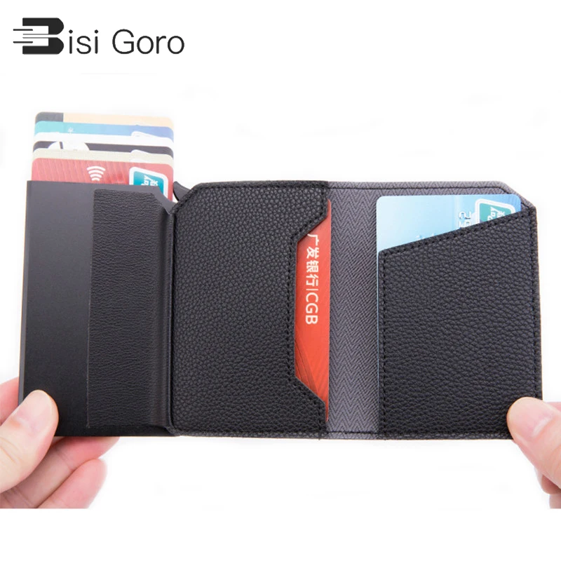 

BISI GORO 2021 Anti-theft Smart Wallet Carbon Fiber Credit Card Holder RFID Pop-up Clutch Multi Men and Women Unisex Card Case