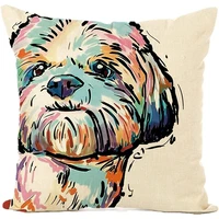 easternproject cute pet dog painting cotton linen throw pillow case cushion cover square animal pillow covers home