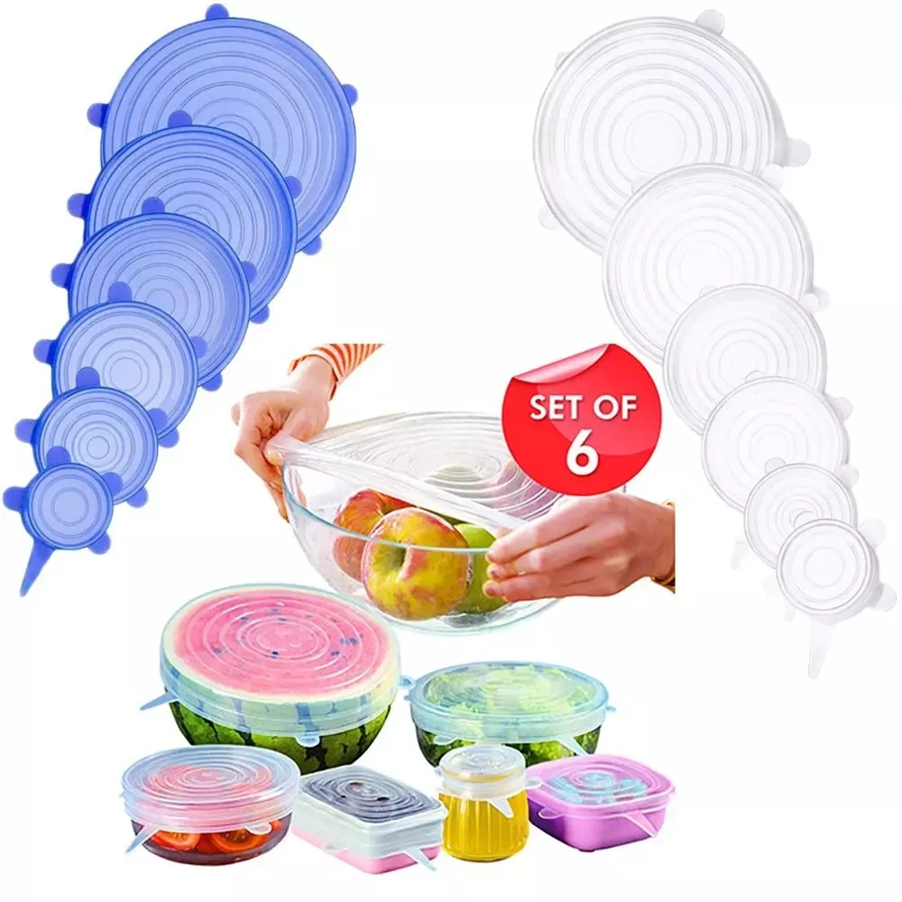 

6/12PCS Reusable Silicone Caps Food Cover Adjustable Stretch Bowl Lids Kitchen Wrap Seal Fresh Keeping Cookware Accessories