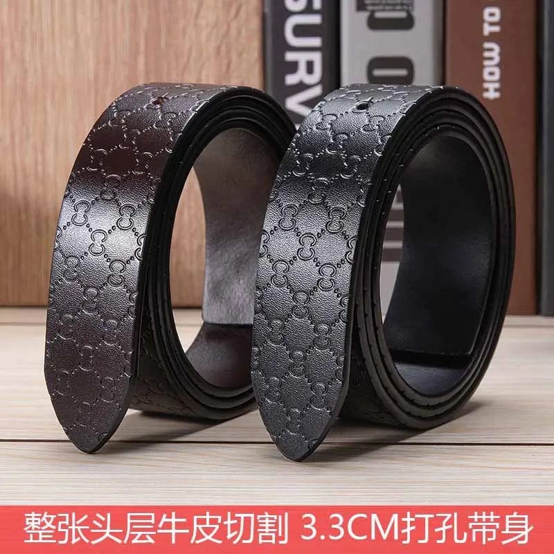 

3.3CM First Layer Yellow Cowhide Non-buckle Leather Belt for Men