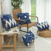 DIMI 45x45cm Sofa PillowCase Pillow Sham Blue Beige Handmade Geometric Embroidery Cushion Cover Tassels Home Decor Pillow Cover