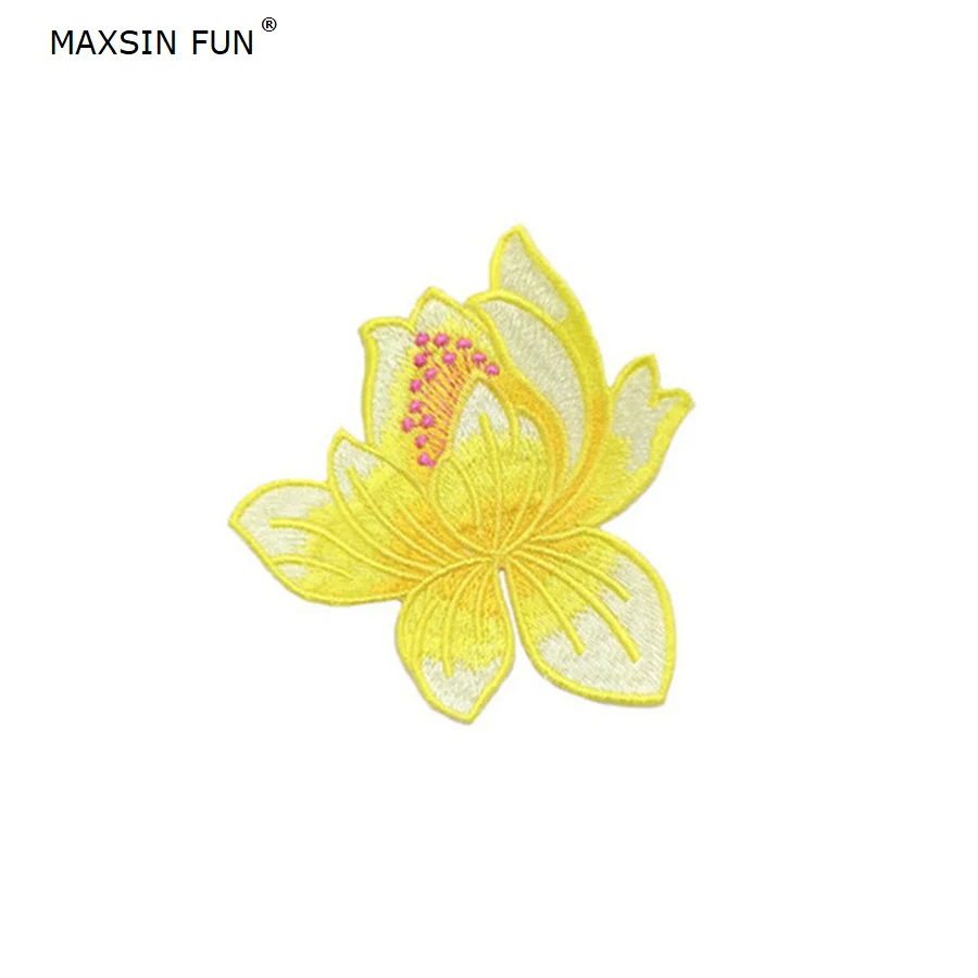 MAXSIN FUN 1 шт. Симпатичные вышитые лотосы ткани патч утюгом аппликация китайские
