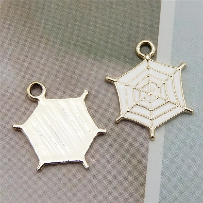 Julie Wang 6PCS Enamel Spider Web Charms Black White Cartoon Halloween Cobweb Pendants Alloy Jewelry Making Accessory | Украшения и