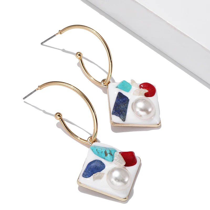 Серьги-кольца модный декоративный Металл Акриловые Имитация Жемчуга красочные