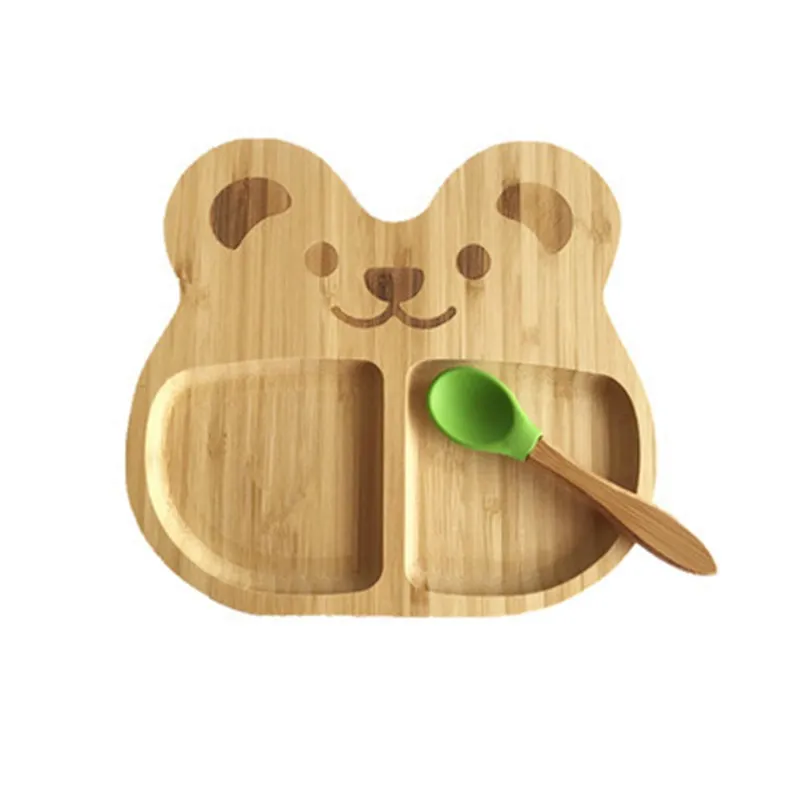 

Bamboo Children's Cartoon Portable Rabbit Bear Fox Tiger Dinner Plate Non-slip Silicone Bamboo Rice Western Food Fruit Plate