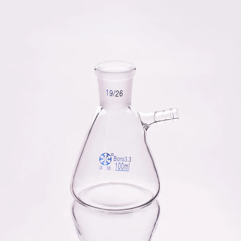 Filtering flask with side tubulature,Capacity 100ml,Ground mouth 19/26,Triangle flask with tubules,Filter Erlenmeyer bottle
