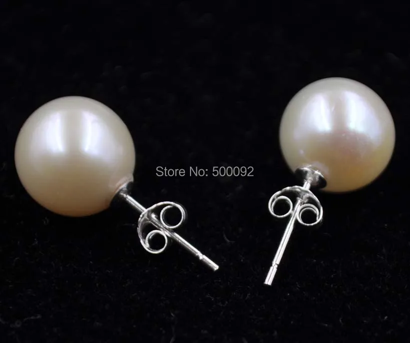 

Stunning 10mm round cultured pearl earring studs sterling silver post and back