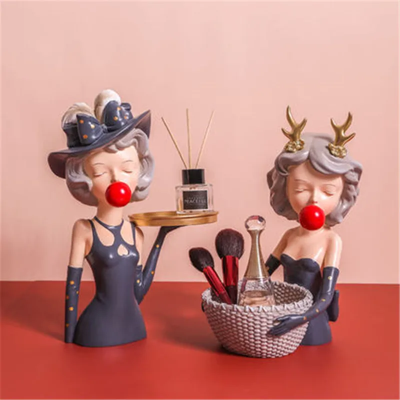 

BAO GUANG TA Nordic Bubble Girl Storage Statue Creative Modern Light Luxury Living Room Wine Cabinet Home Decor Gift A2179