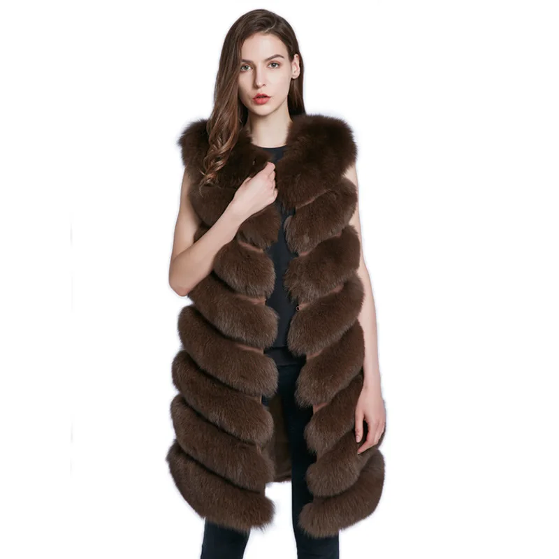 

Genuine Fox Fur Sleeveless Coats Ladies Women's Long Fur Vest Fashion Oblique Row Streetwear Outerwear 2020 New Autumn Winter