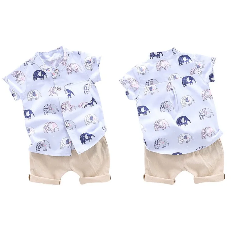 2pcs Summer Children Boys Set Short Sleeve T Shirt with elephant Print Shorts Two Piece |