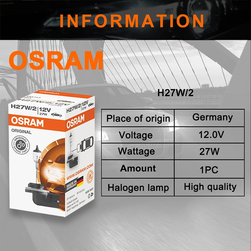 OSRAM оригинальный 880 881 H27/2 Вт 12 в 27 противотуманный светильник В 55 H7 H11 галогенный