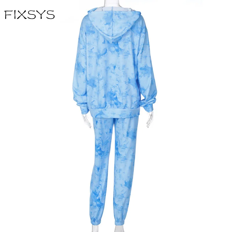 

FIXSYS 2020 Print Tie Dye Hooded Sweatshirt Sweatpants 2 Piece Set Autumn Winter Women Fashion Streetwear Outfits Casual Overs