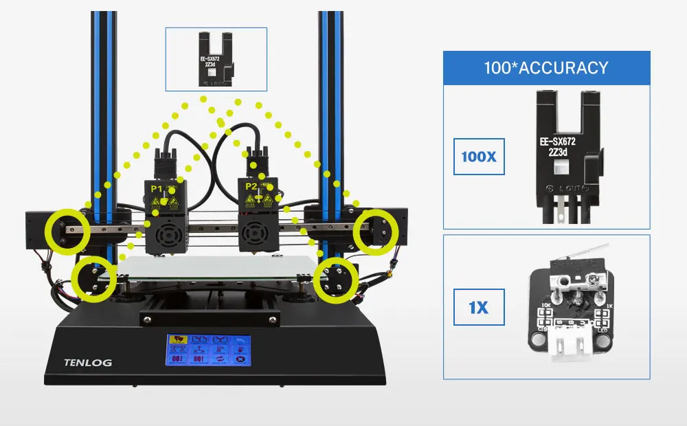 TENLOG TL-D3PRO Независимый Двойной Экструдер 3d принтер большой размер печати lcd сенсорный экран