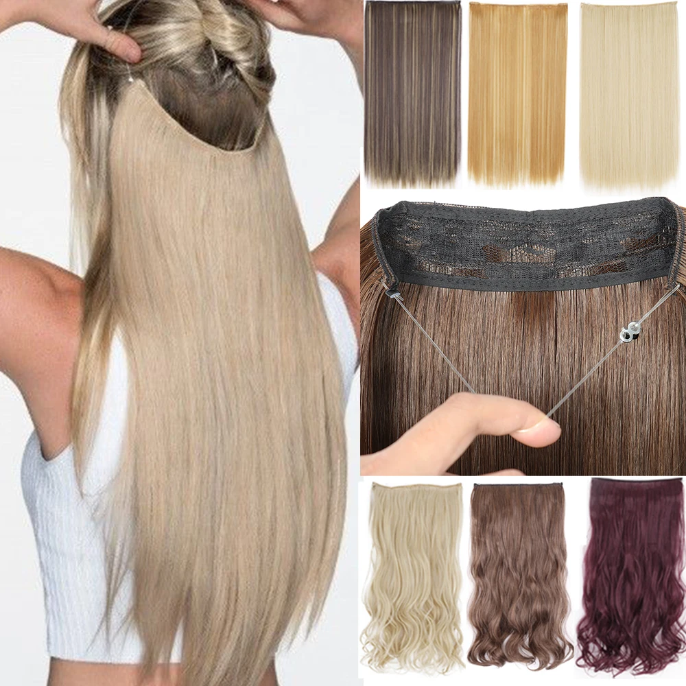 LISI GIRL Synthetic 22 Inch 16 Inch Hair Extensions Straight Heat Resistant No Clip in Hidden Secret False Hair Piece