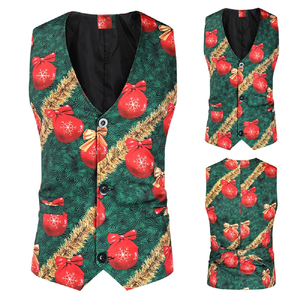

2020 Autumn and Winter New High Quality Men's 3D Printing Christmas Slim Youthful Vigor Men's Vest