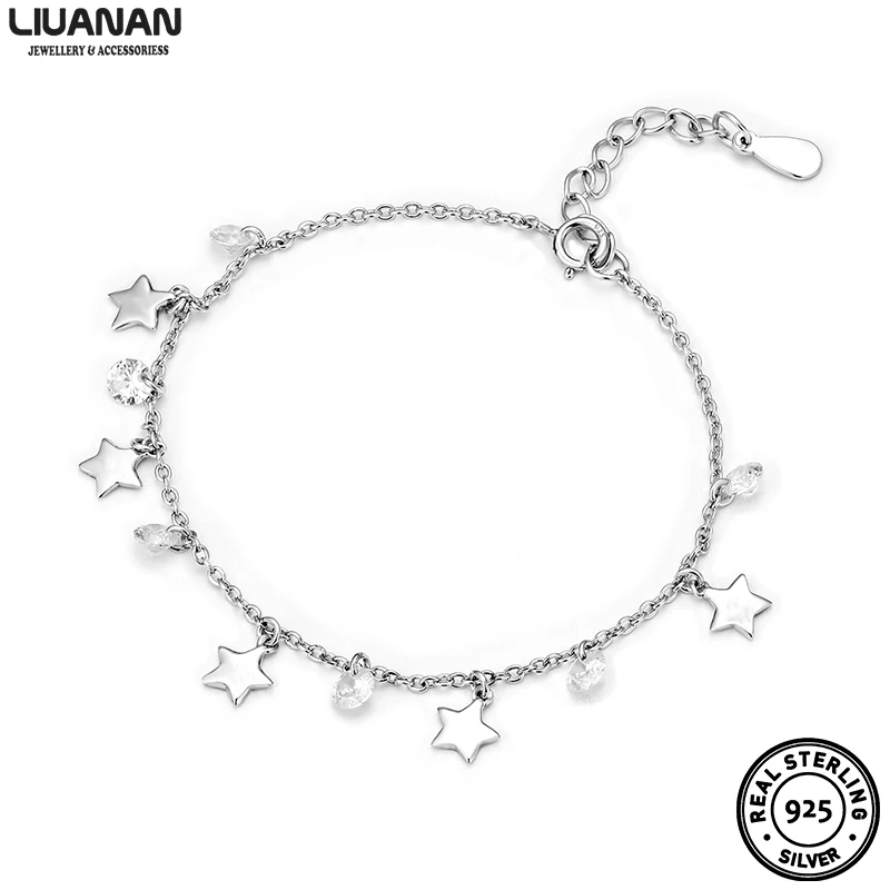 

925 Sterling Silver Stars Charm Bracelet Bangles Bling CZ Chain Bracelet for Women Girls Shinny Zircon Cute Star Jewelry