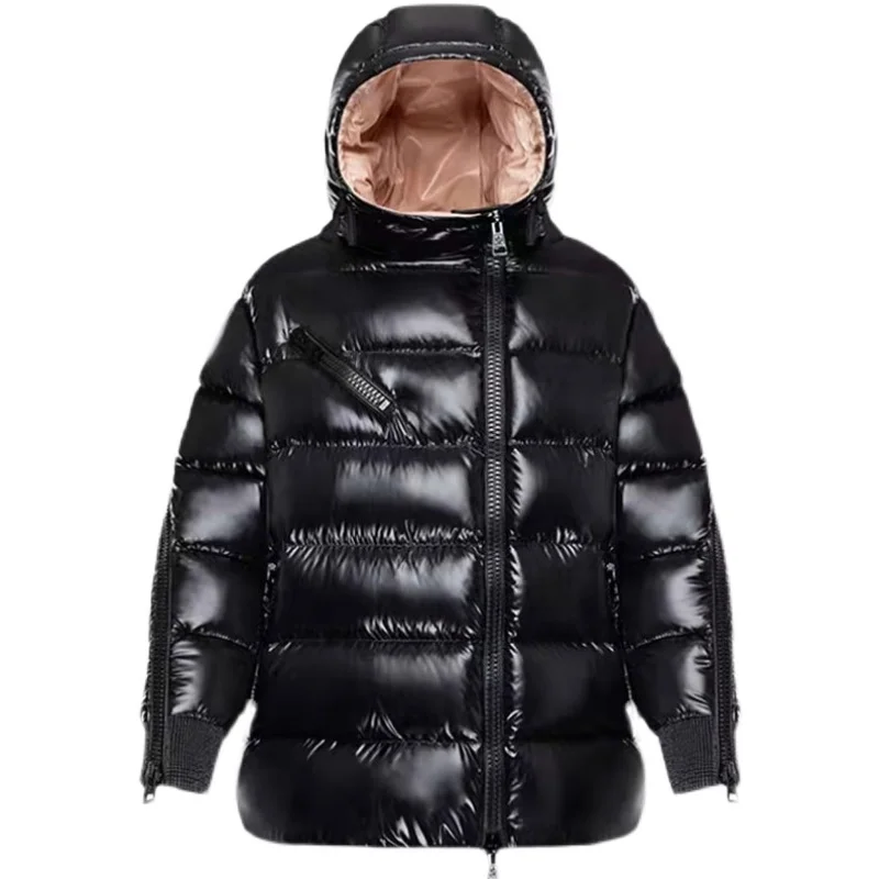 

Женский зимний простой и универсальный короткий пуховик, новая толстая, удобная и теплая черная блестящая куртка с капюшоном и Диагонально...