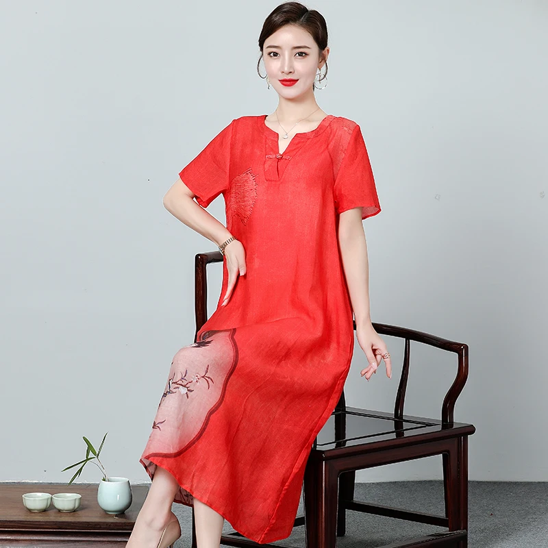 Новинка лета 2020 платье в китайском стиле для женщин с длинным рукавом женское