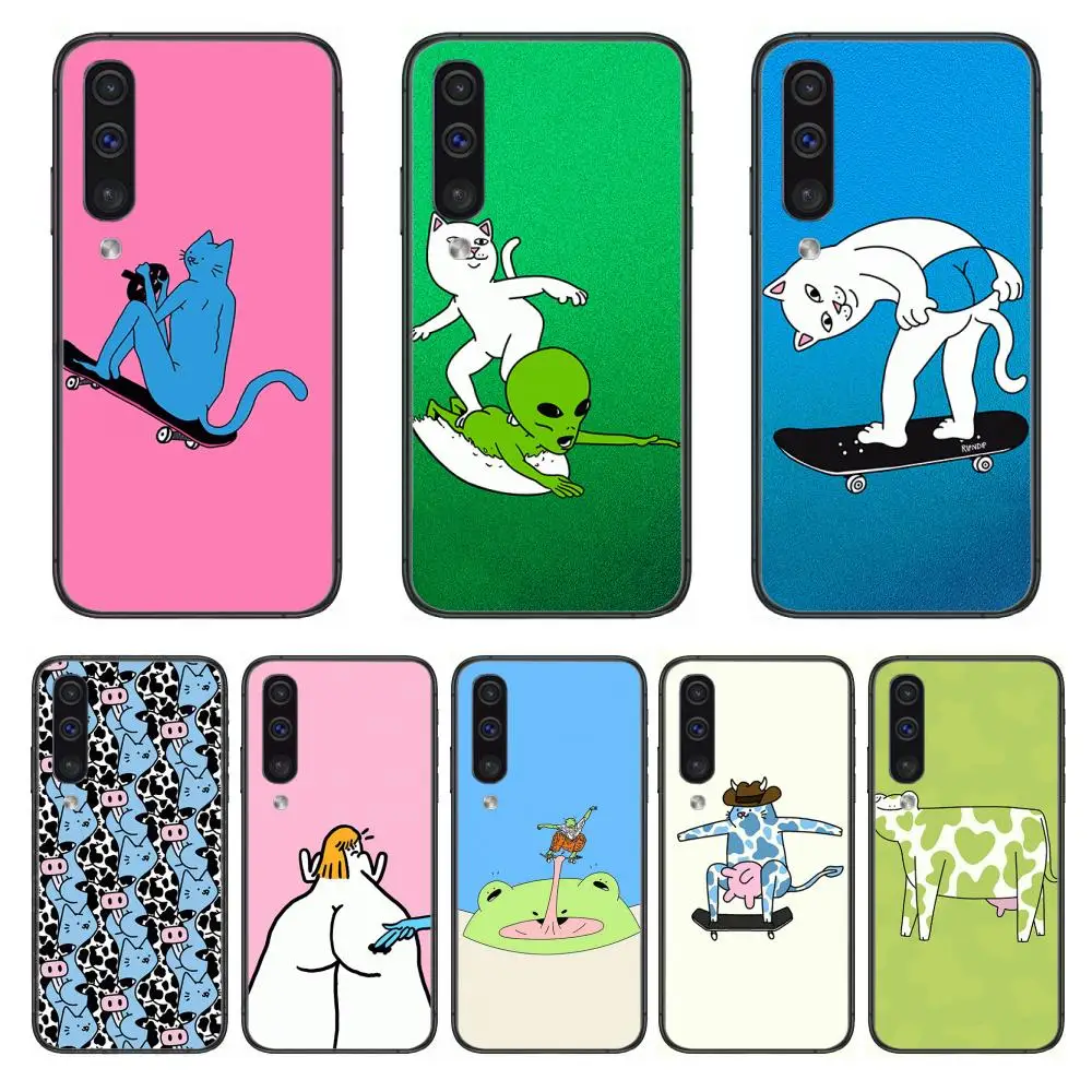 

Funny cat and skateboard Phone Case Hull For Samsung Galaxy A 3 5 6 7 8 9 E 2018 Plus 2017 E S Black Shell Art Cell Cover TPU