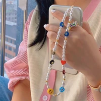 new ins trendy love flowers pearl beads chain mobile phone chain anti lost handmade acrylic charm cord lanyard for women girls
