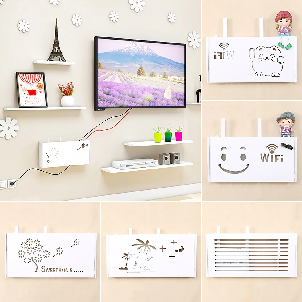 wireless wifi router storage box pvc panel shelf wall hanging plug board bracket cable storage organizer home decor 3 sizes free global shipping